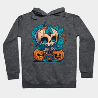 Halloween funny skeleton and orange pumpkin friends Hoodie